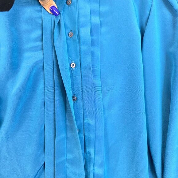 80s Gaylord Pleated Blouse 12 Blue Tassel Feminine Romantic Flowy Whimsical New - Picture 3 of 10